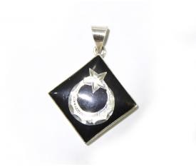 Trendtak Oltu Taşı Gümüş İşlemeli Bayan ay yıldız Kolye