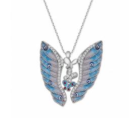 Trendtak mavi kelebek  gümüş kolye