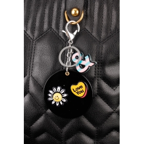 Siyah Love Sticker Desenli Aynalı Anahtarlık